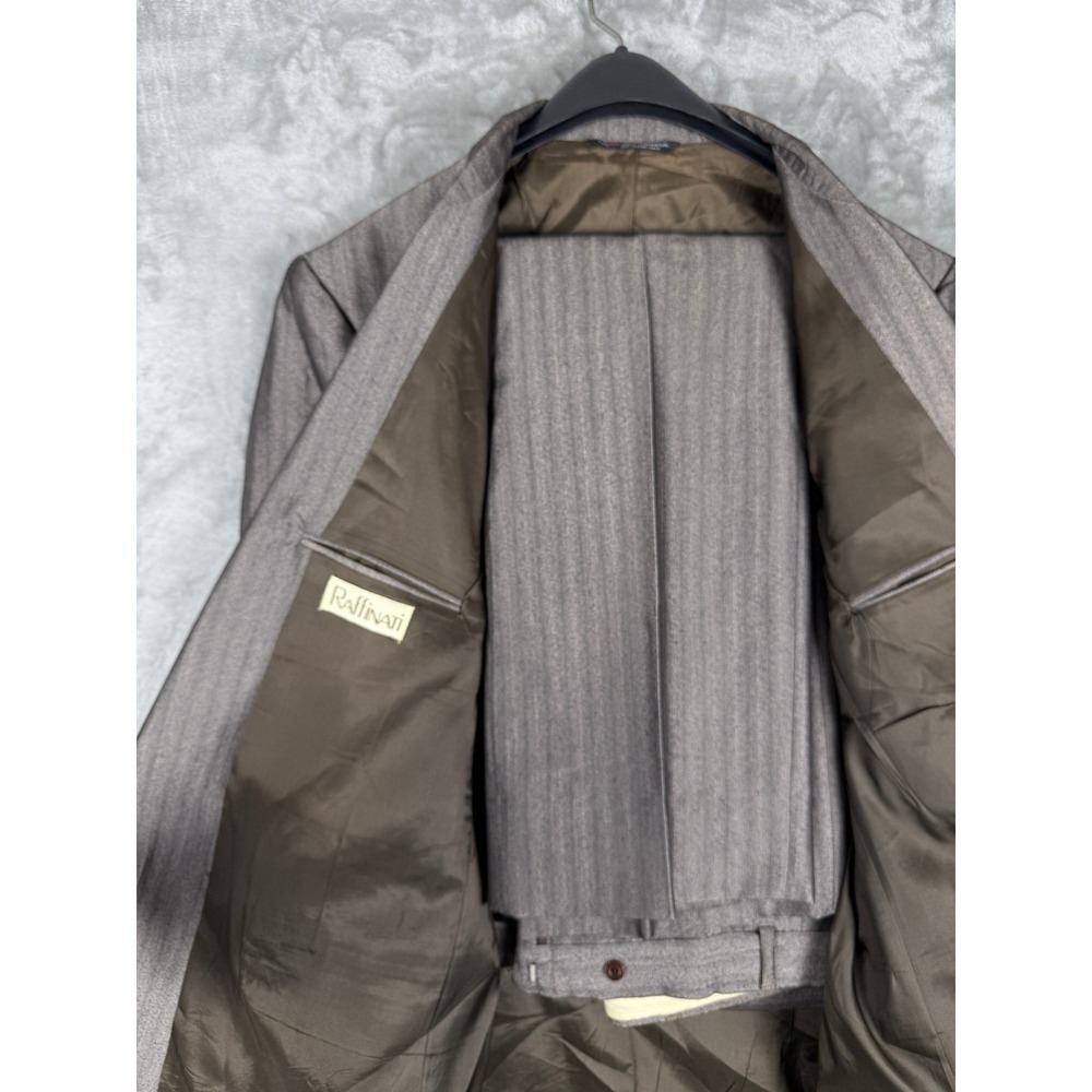 Raffinati Mens Double Breasted Herringbone Wool Suit Blazer Pants Set J/42-P/38